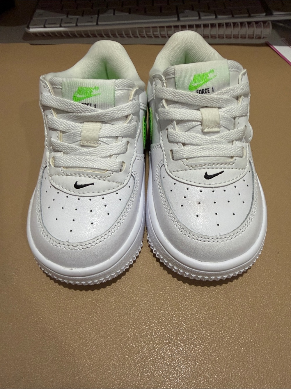 Nike Kids White Sneakers with Neon Green Accents